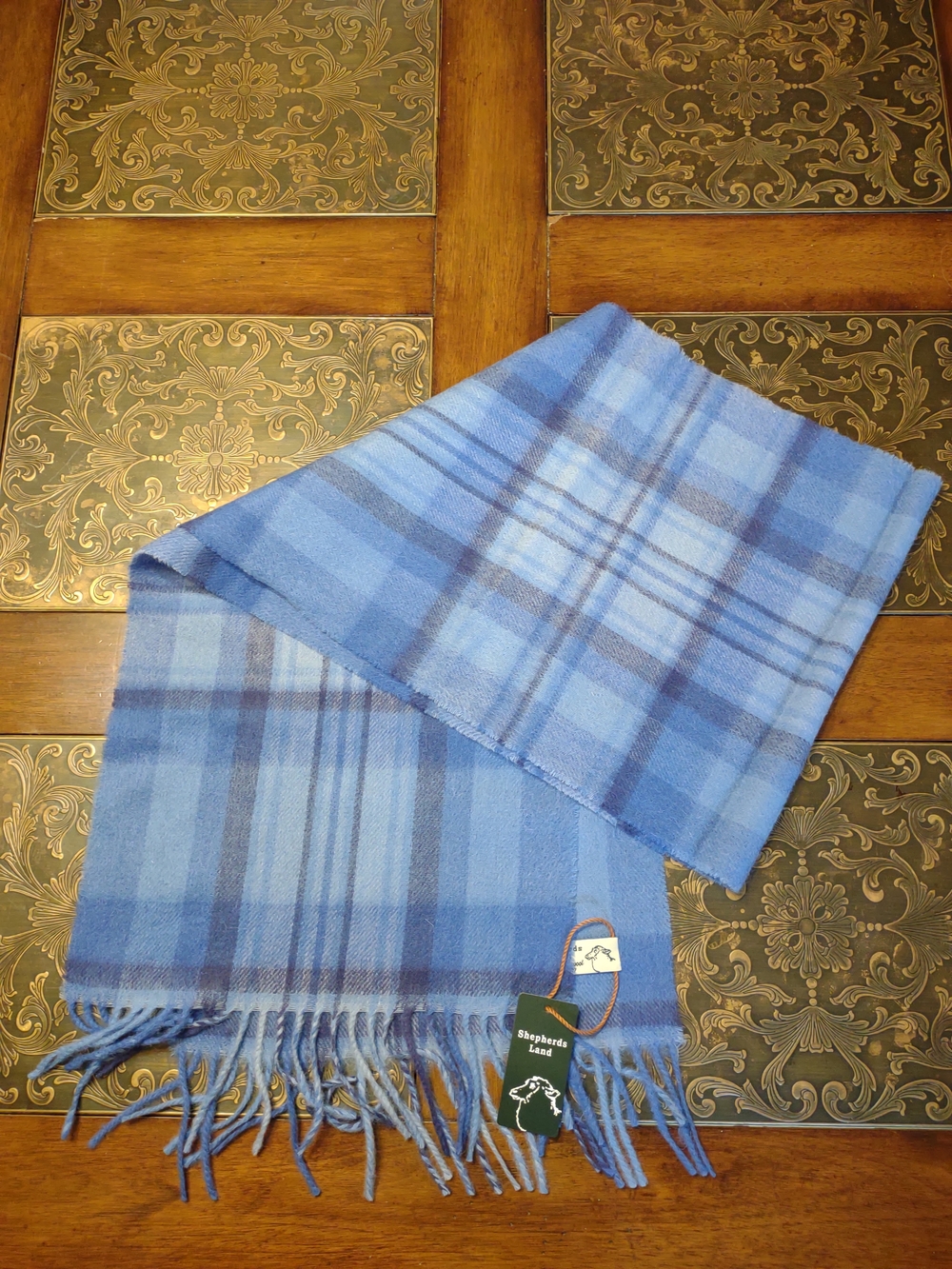 Sheperds Land Lambs Wool Blue Plaid Scarf